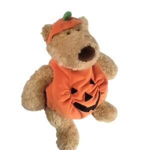 Halloween Pumpkin Bear Plush Stuffed Animal Brown Tan 16" Pottery Barn RARE